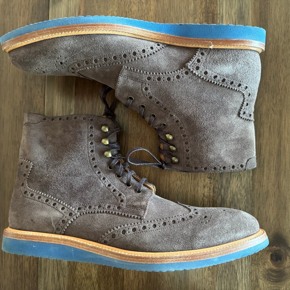 Crosby Square Lace Up Brogue Boots in Suede Tan Leather Men’s 9